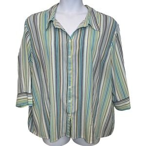 Career Womens Stretchy Striped Button Up Blouse Sz 3X Coastal Preppy Office